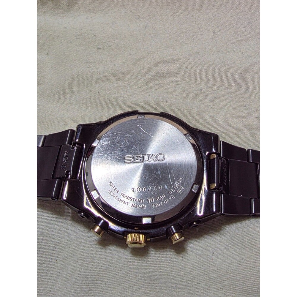 Seiko 100M Chronograph Alarm Watch Black & Gold - 7T62 - NEW BATTERY - FREE SHIP - Picture 2 of 5